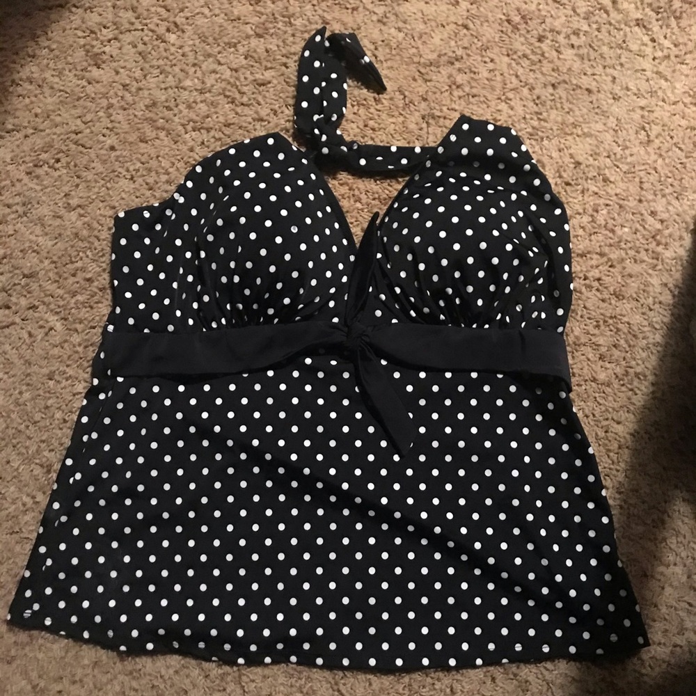 Women’s tankini top, black/white polka dot